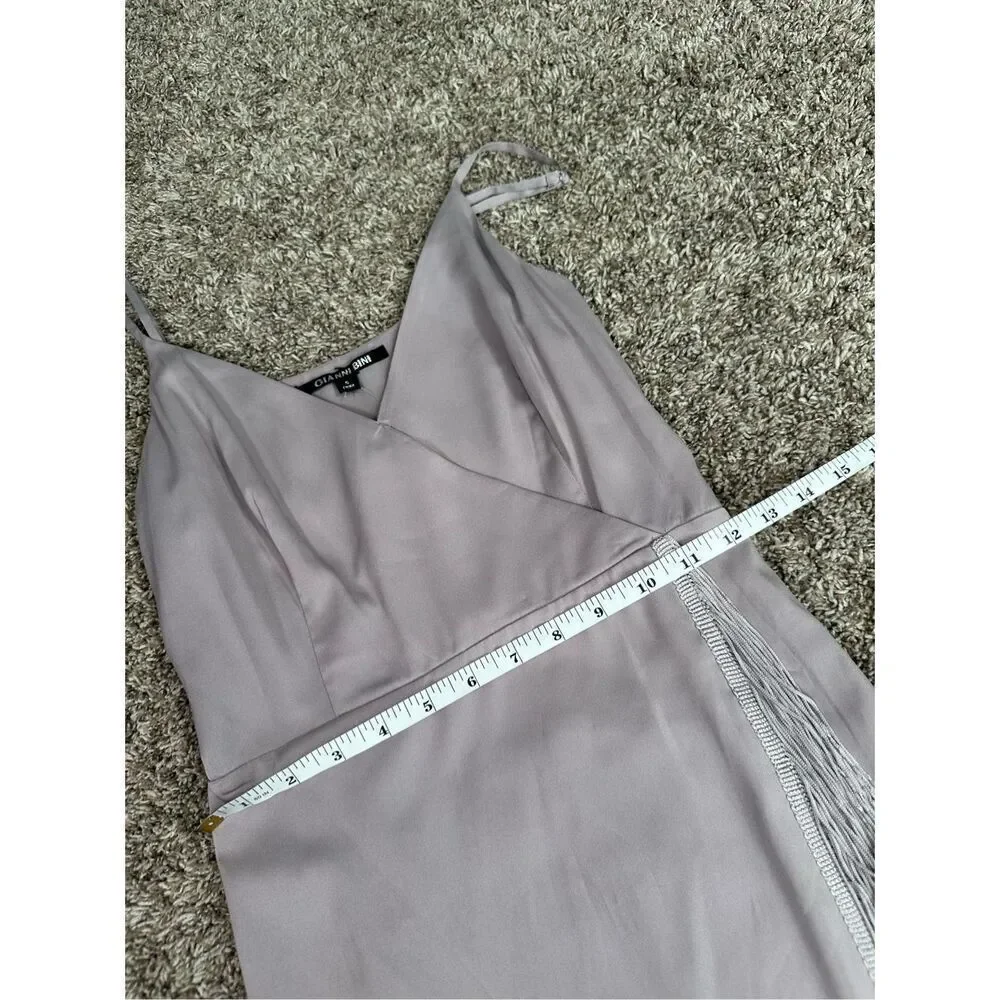 NWT Gianni Bini Fringe Wrap Midi Prima Dress Pebble Purple Flapper Nightlife S
